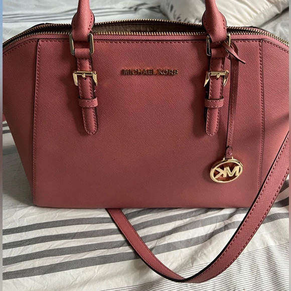 Michael Kors Ciara large leather satchel in rose. - Picture 13 of 16